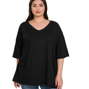 Plus Size Oversized Raw Edge Boyfriend T-Shirt ~ Black